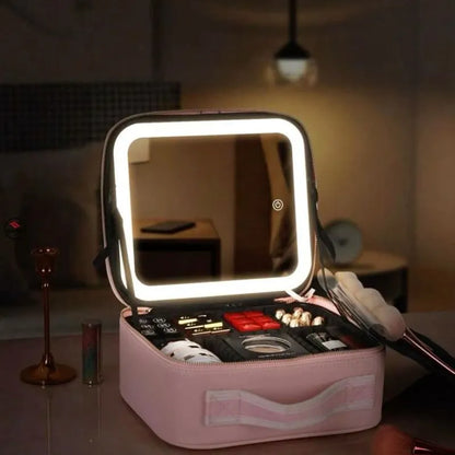 حقيبة المكياج الذكية المضيئة مع فواصل متحركة للتنظيم الاحترافي